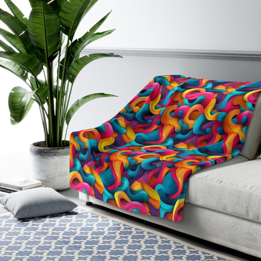 Color Flow | Modern Trippy Sherpa Fleece Blanket | Geometric | Abstract | Psychedelic | For Home and Festivals