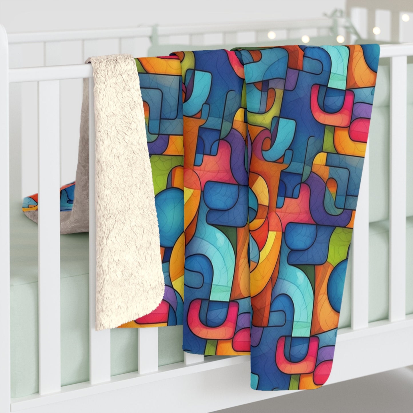 Modern Trippy Sherpa Fleece Blanket | Vibrant | Geometric | Abstract | Psychedelic | For Home and Festivals