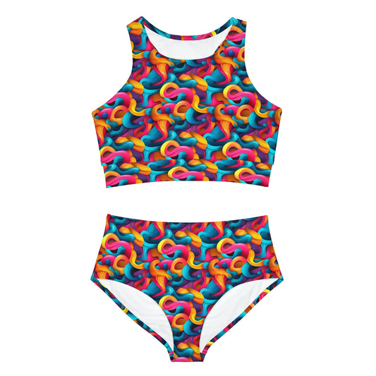 Color Flow | Trippy Sublimation Sporty Bikini Set | Psychedelic Swimwear | Perfect for Festivals and Outdoor Events