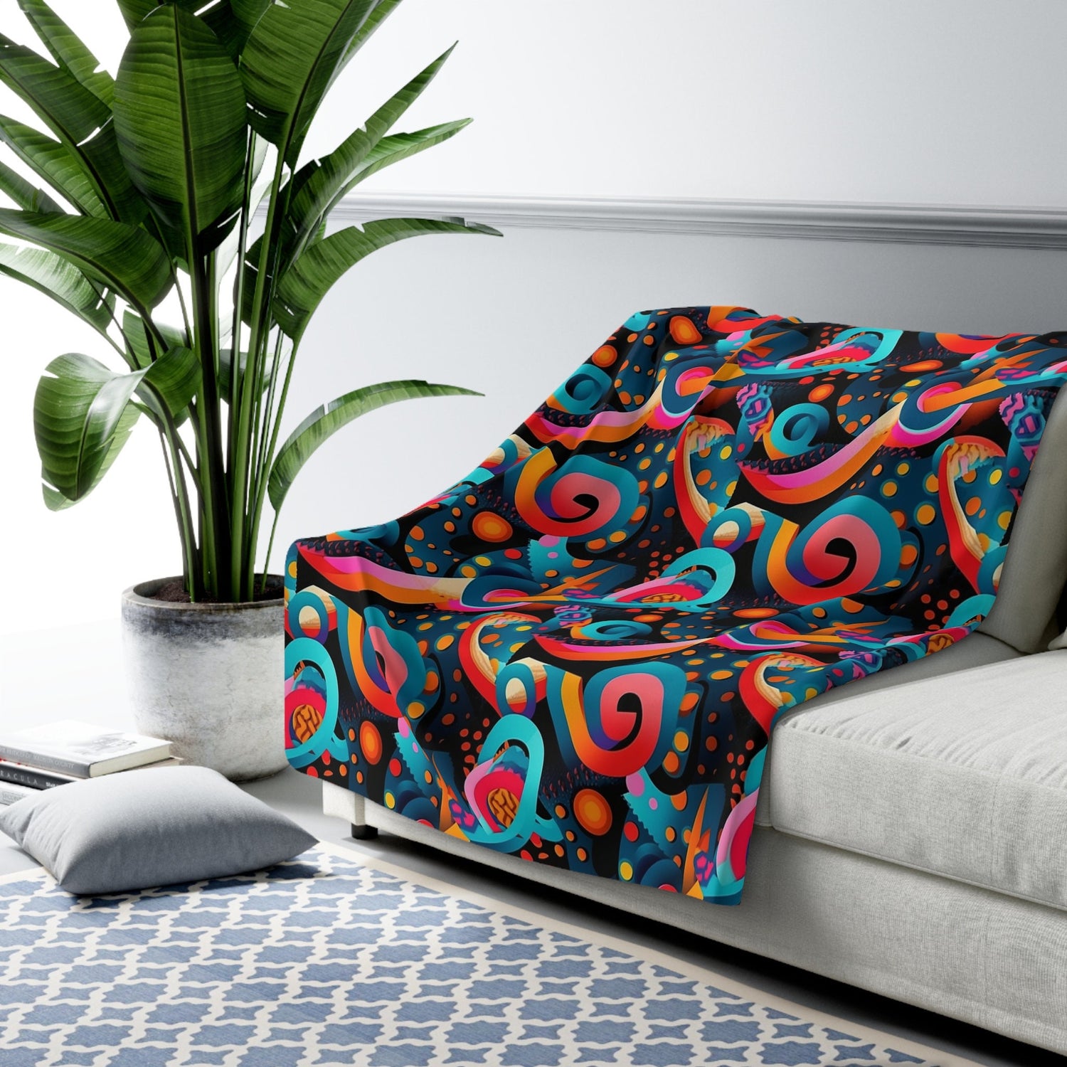 Psyched | Modern Trippy Sherpa Fleece Blanket | Abstract | Psychedelic | For Home and Festivals