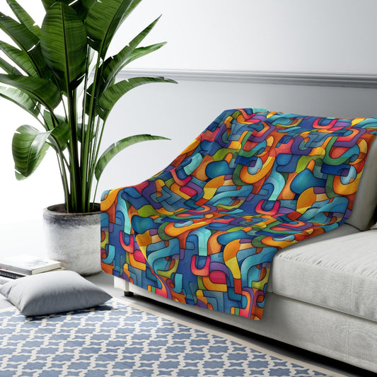 Modern Trippy Sherpa Fleece Blanket | Vibrant | Geometric | Abstract | Psychedelic | For Home and Festivals