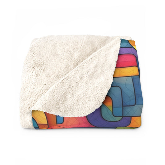 Modern Trippy Sherpa Fleece Blanket | Vibrant | Geometric | Abstract | Psychedelic | For Home and Festivals