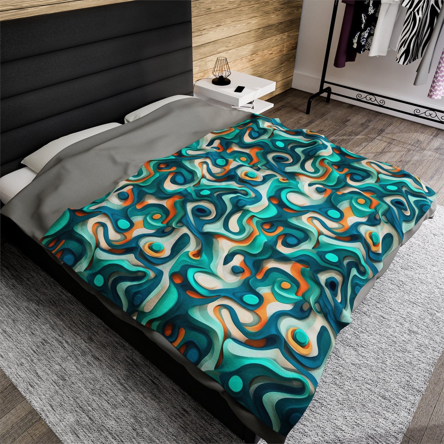 Modern Trippy Velveteen Plush Blanket | Abstract | Psychedelic | For Home and Festivals | Cool Flow