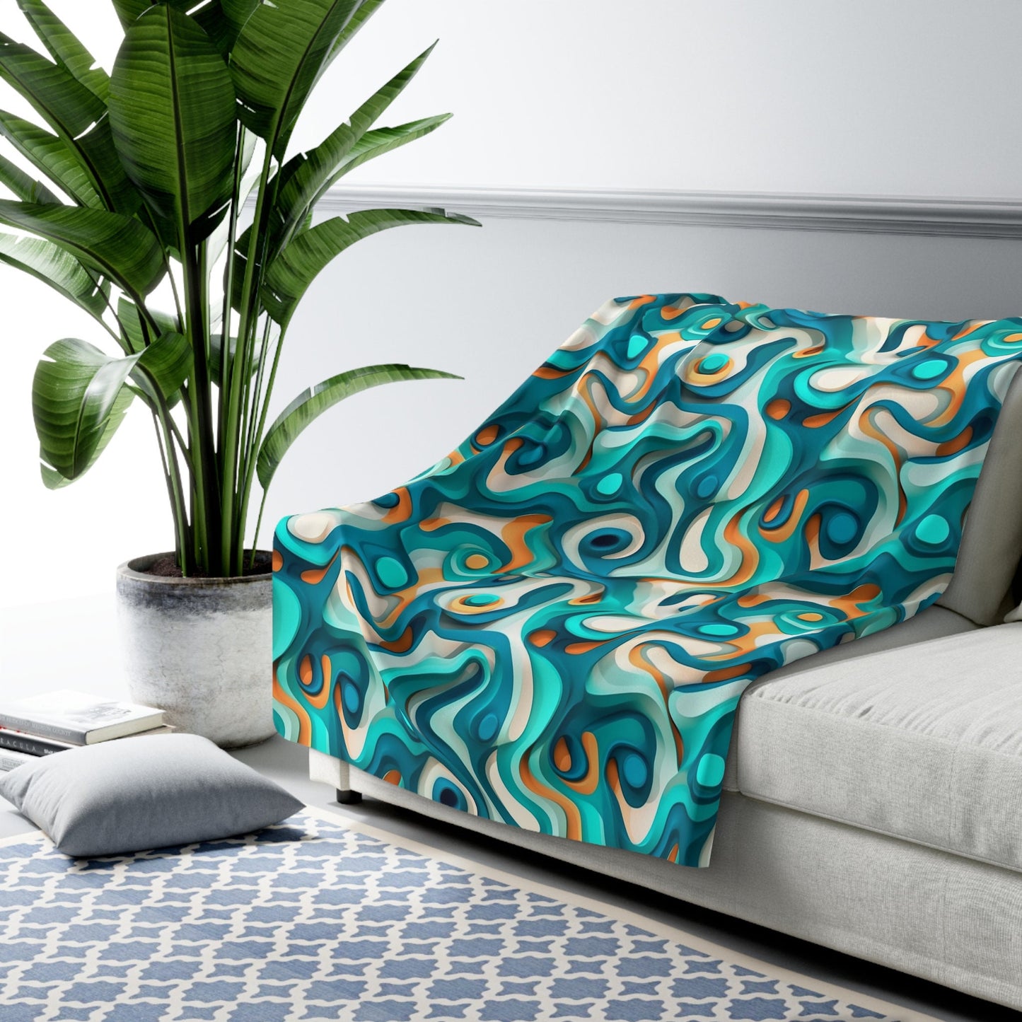 Modern Trippy Sherpa Fleece Blanket | Abstract | Psychedelic | For Home and Festivals | Cool Flow